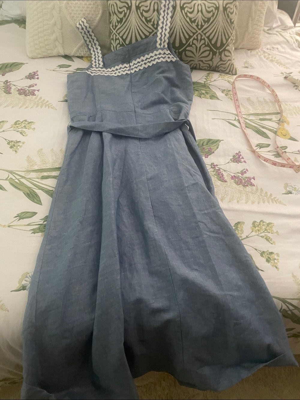 Ann Taylor Blue Sleeveless Linen Dress with Contrast Trim - Picture 9 of 9